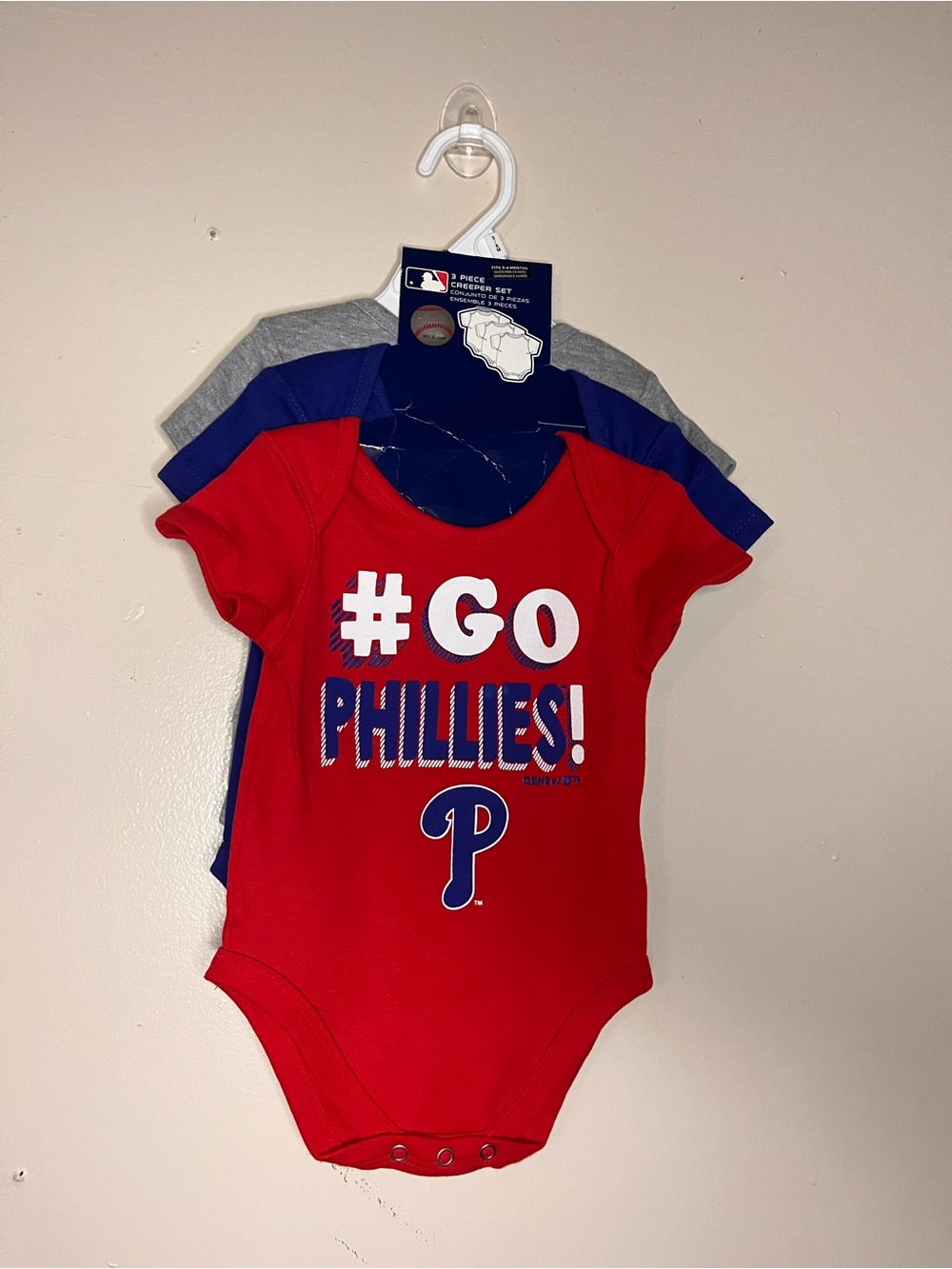 MLB 3-Piece Baby Creeper Set in Red, Royal Blue, and Heather Gray